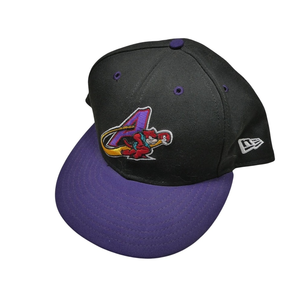 Minor League Baseball Hat Cap Fitted Mens 7 5/8 Black Purple Mascot MILB New Era